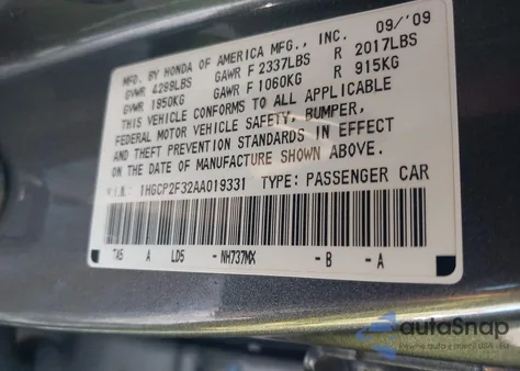 2010 Honda Accord 2.4 Lx z USA, uszkodzony, nr VIN 1HGCP2F32AA019331